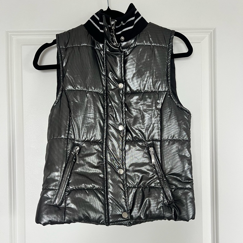 Metallic Silver Quilted Puffer Vest